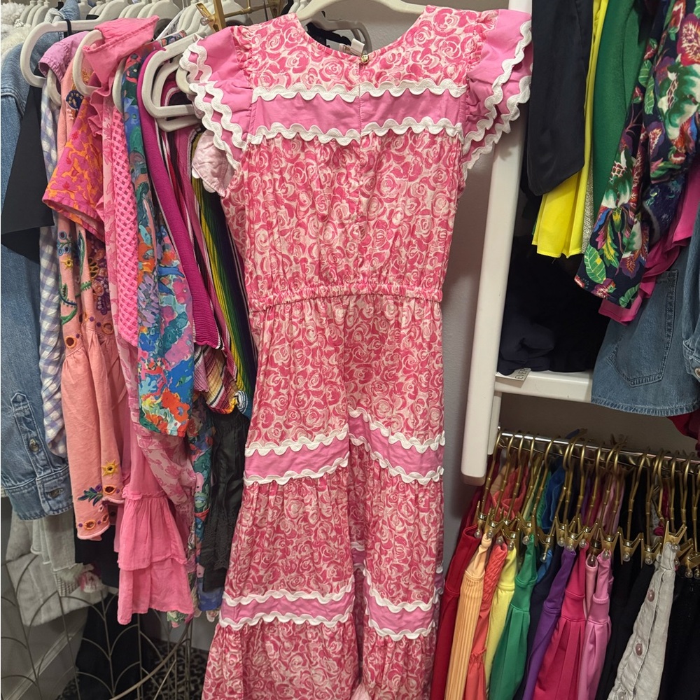 Sail to Sable Floral Pink Dress with White Accents XXS